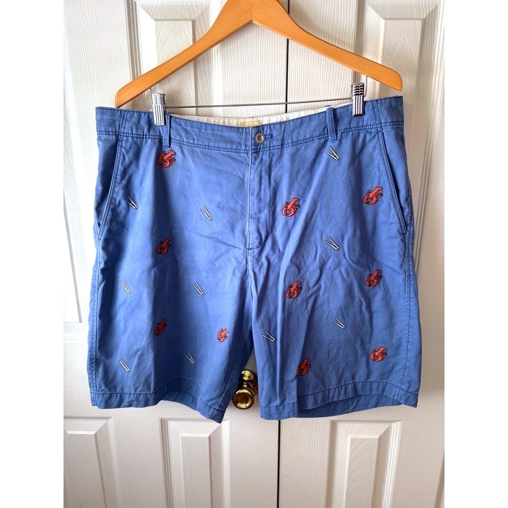 G.H. Bass Slate Blue Embroidered Lobster Cotton Chino Shorts 38